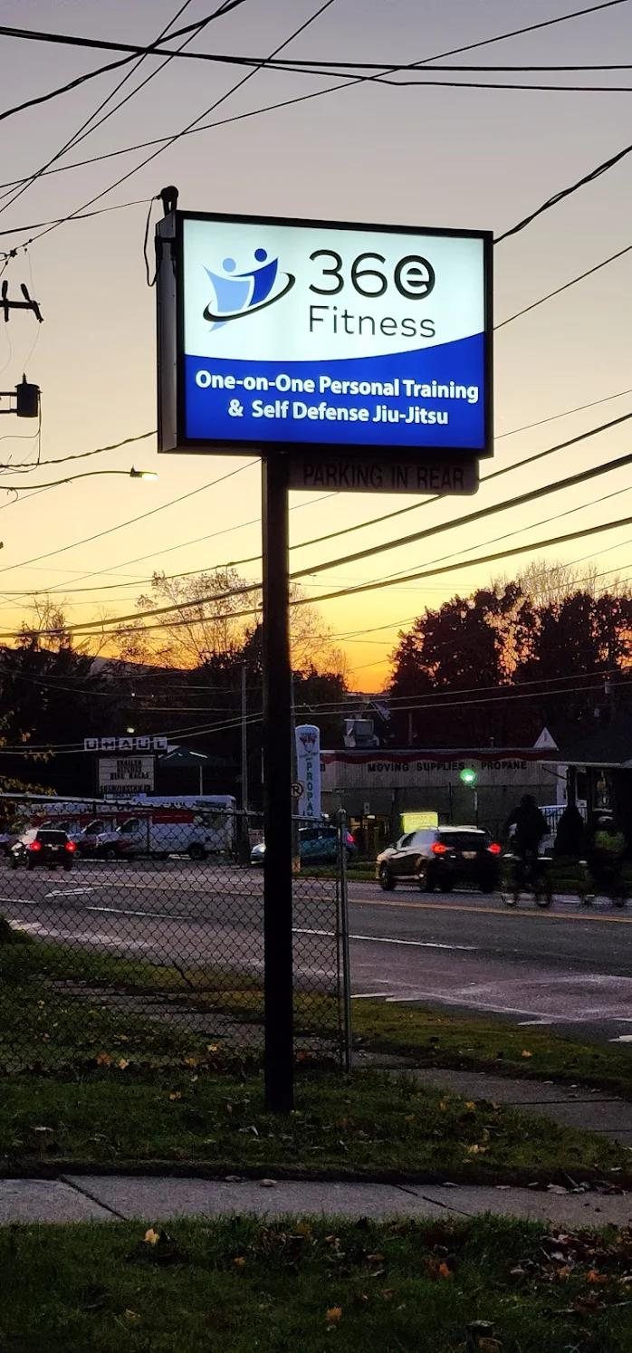36E Fitness sign on Stefko Boulevard at dusk